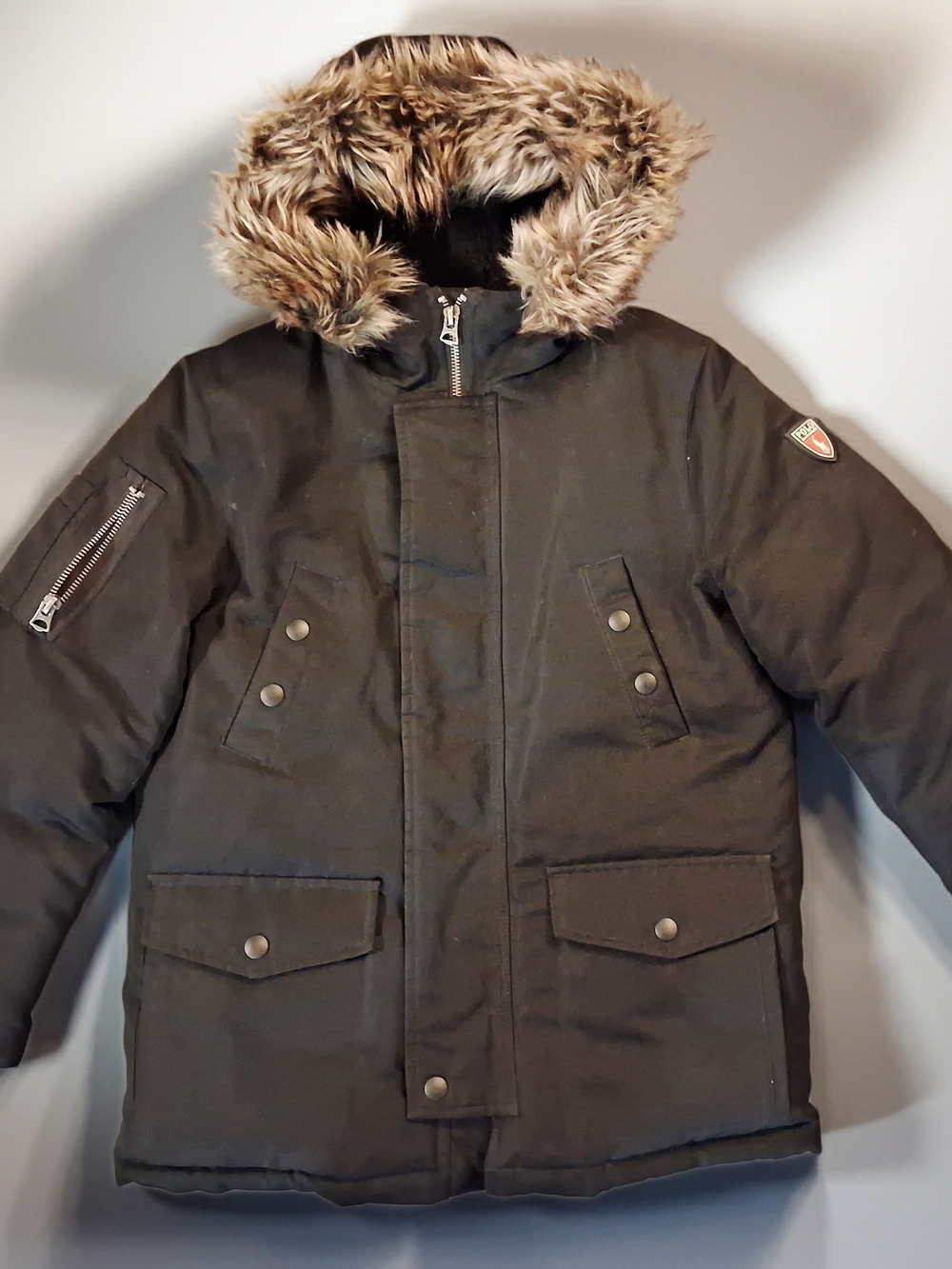 Polo Ralph Lauren Black Hooded Faux-Fur Trim Parka Coat